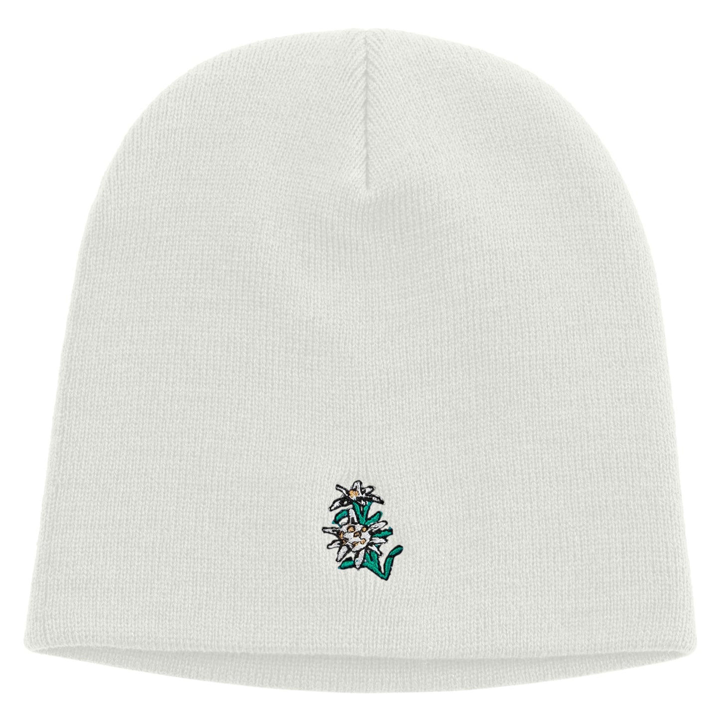 Switzerland Edelweiss Flower Embroidered 8 Inch Short Beanie