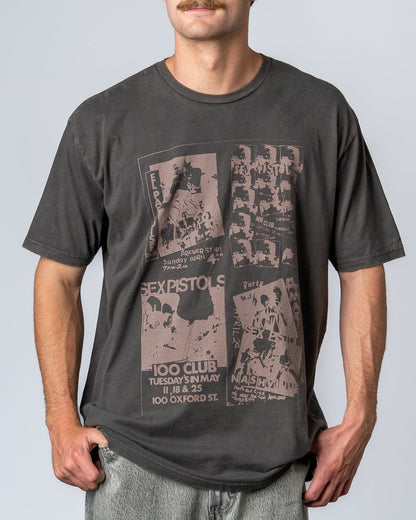Sex Pistols 100 Club Stone Wash S/S Tee - Wash Black