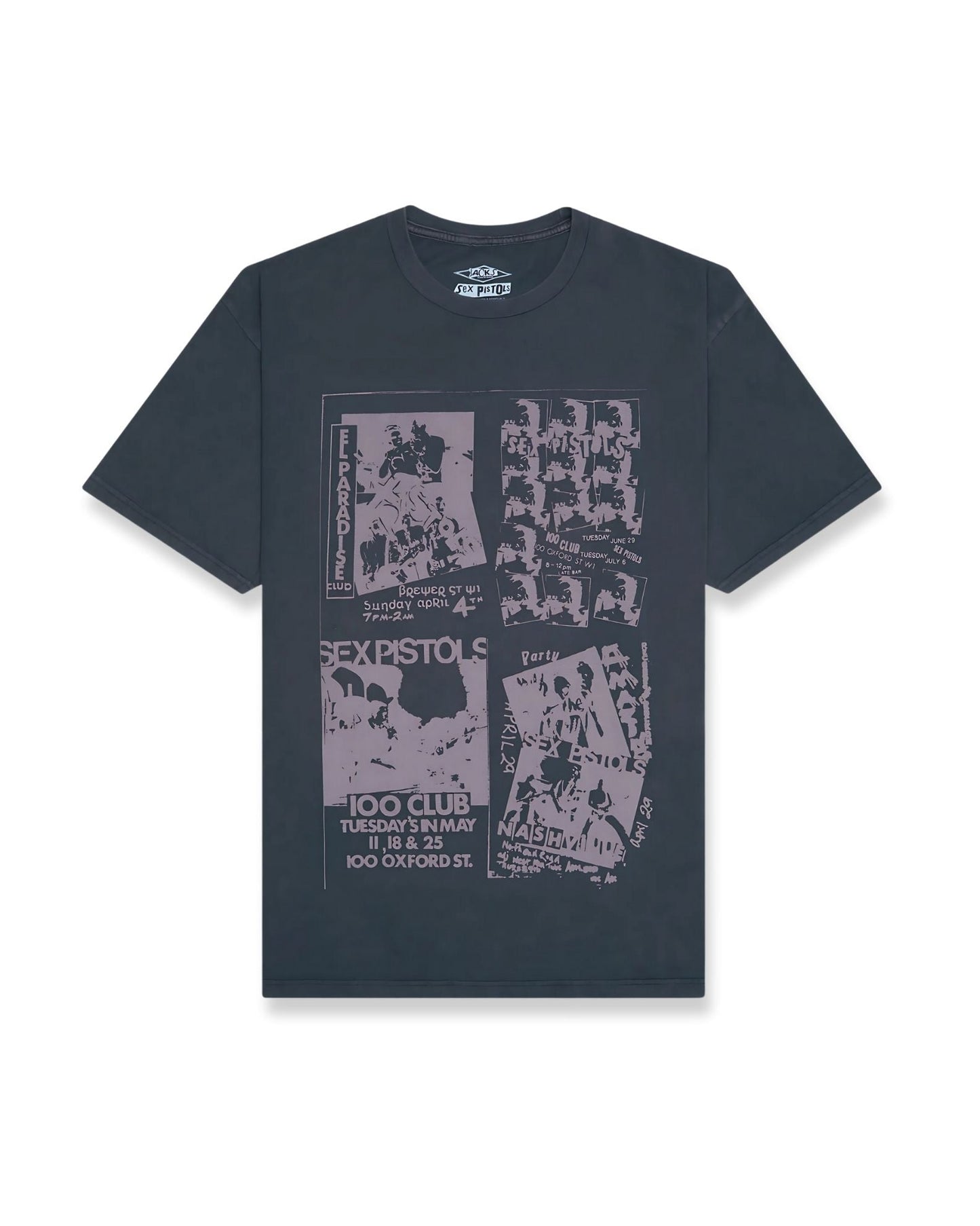 Sex Pistols 100 Club Stone Wash S/S Tee - Wash Black