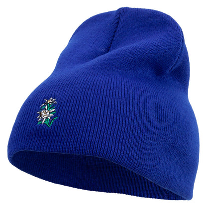 Switzerland Edelweiss Flower Embroidered 8 Inch Short Beanie