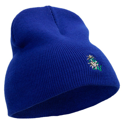 Switzerland Edelweiss Flower Embroidered 8 Inch Short Beanie