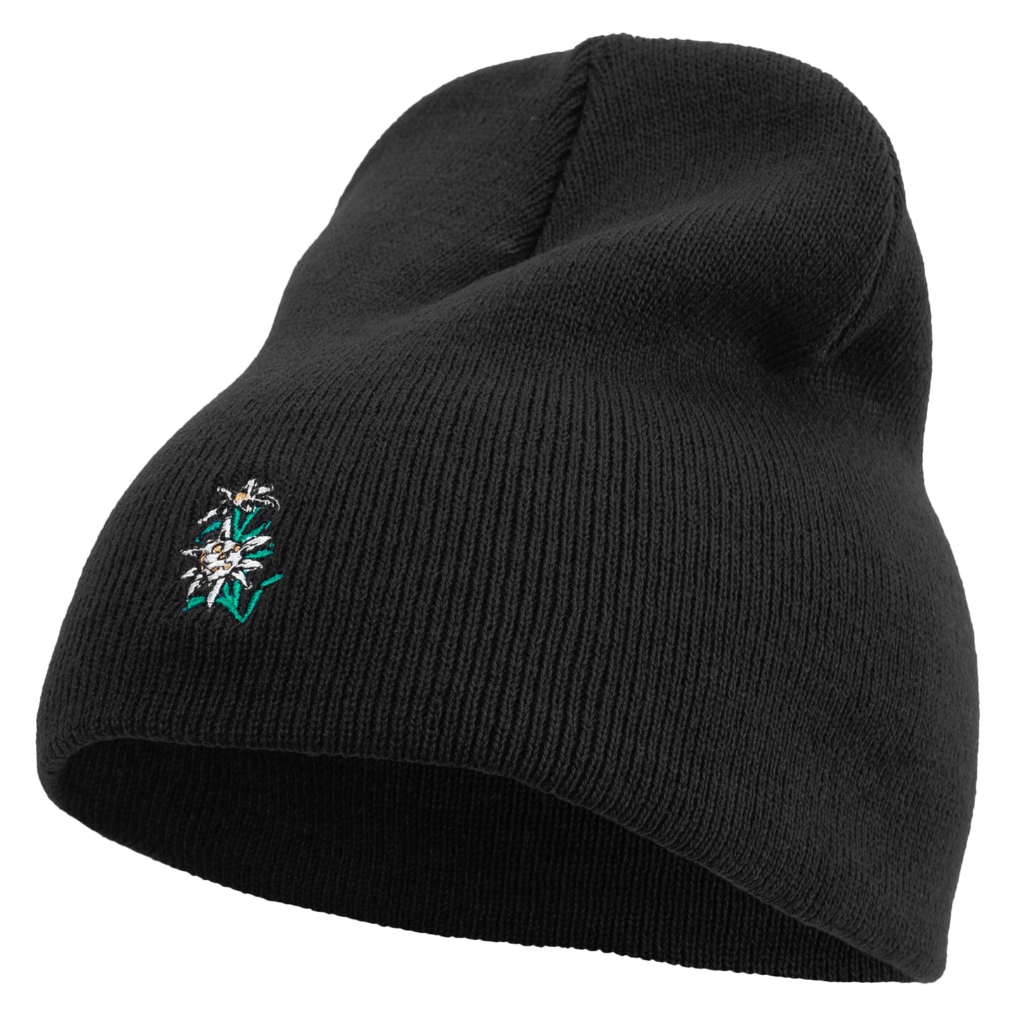 Switzerland Edelweiss Flower Embroidered 8 Inch Short Beanie