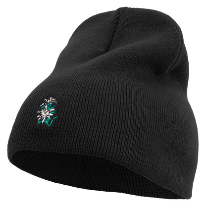 Switzerland Edelweiss Flower Embroidered 8 Inch Short Beanie