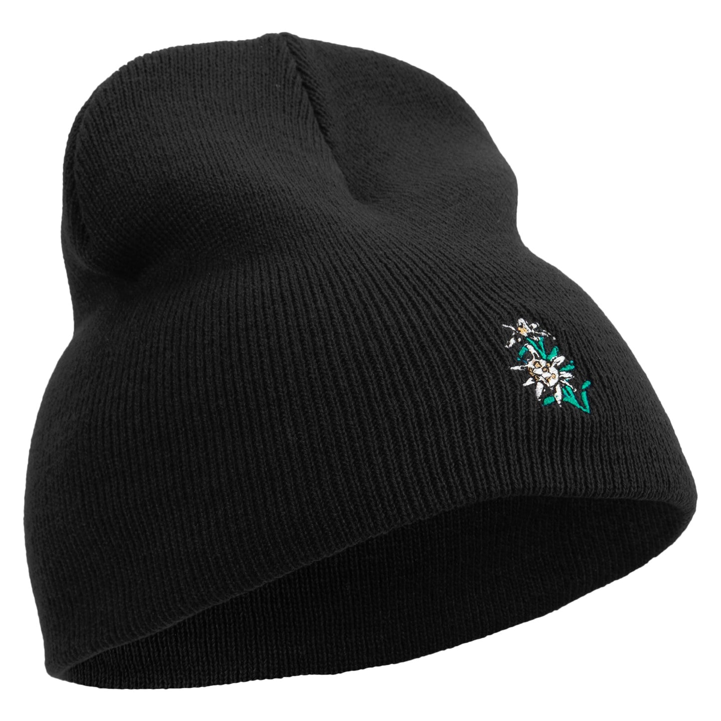 Switzerland Edelweiss Flower Embroidered 8 Inch Short Beanie