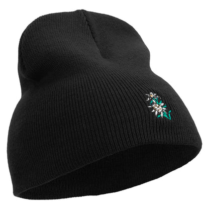Switzerland Edelweiss Flower Embroidered 8 Inch Short Beanie