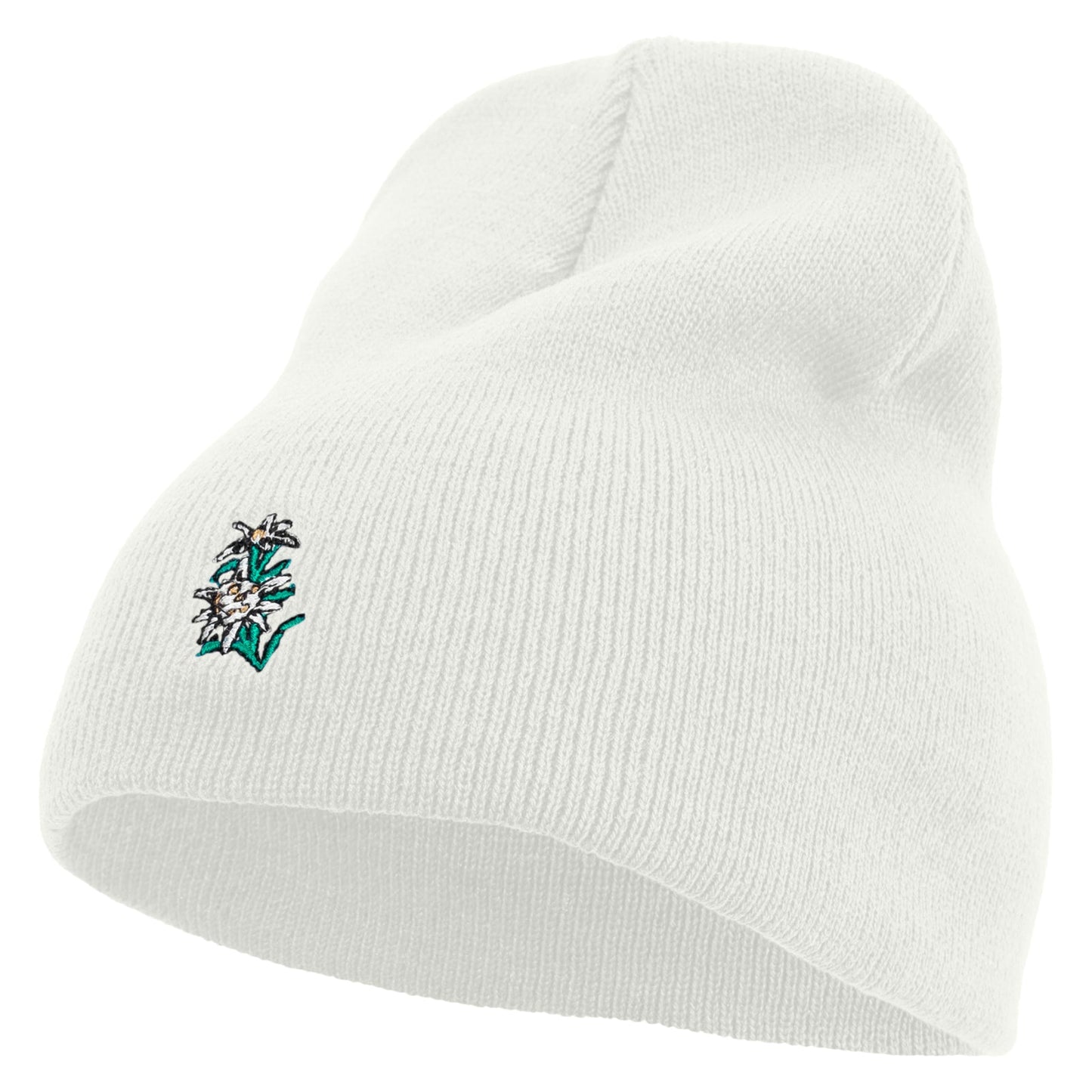 Switzerland Edelweiss Flower Embroidered 8 Inch Short Beanie