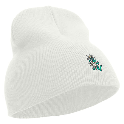 Switzerland Edelweiss Flower Embroidered 8 Inch Short Beanie