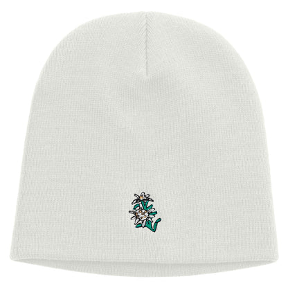 Switzerland Edelweiss Flower Embroidered 8 Inch Short Beanie
