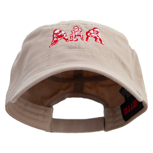 Offence of Line Embroidered Garment Washed Adjustable Army Cap